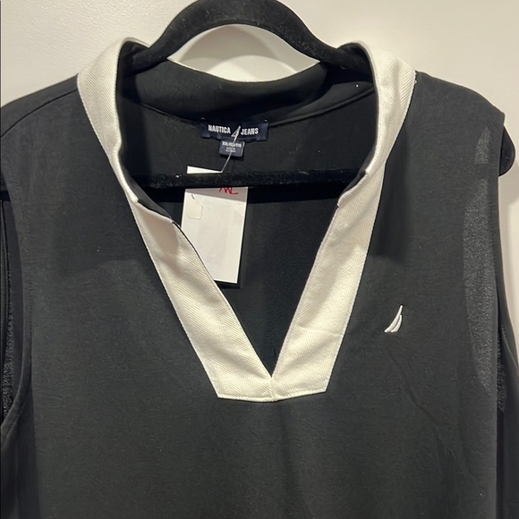 Nautica Black and White Sleeveless Tiered Sundress - Picture 3 of 6